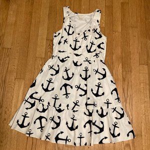 J. Crew White Cotton Dress with Navy Anchors